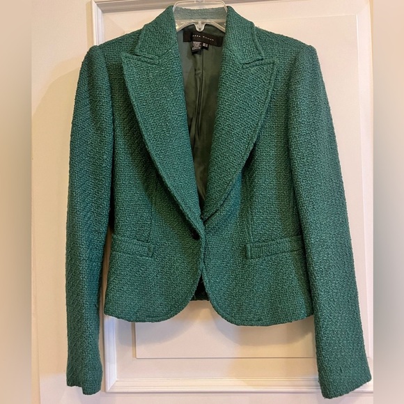 Zara Teal Blazer with Wide Lapels and Textured Fabric - Picture 1 of 9